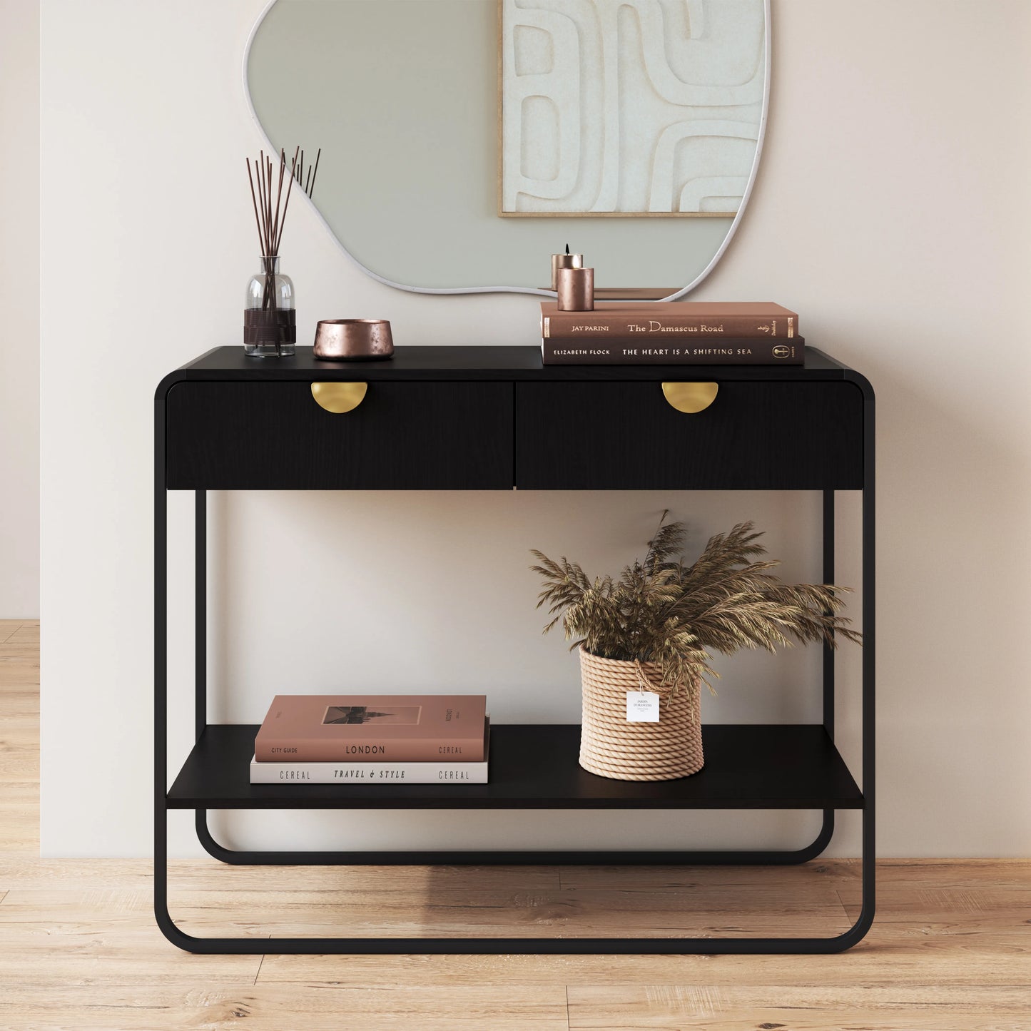 Aparador com 2 Gavetas Dunna 100 cm - Preto c/ Dourado