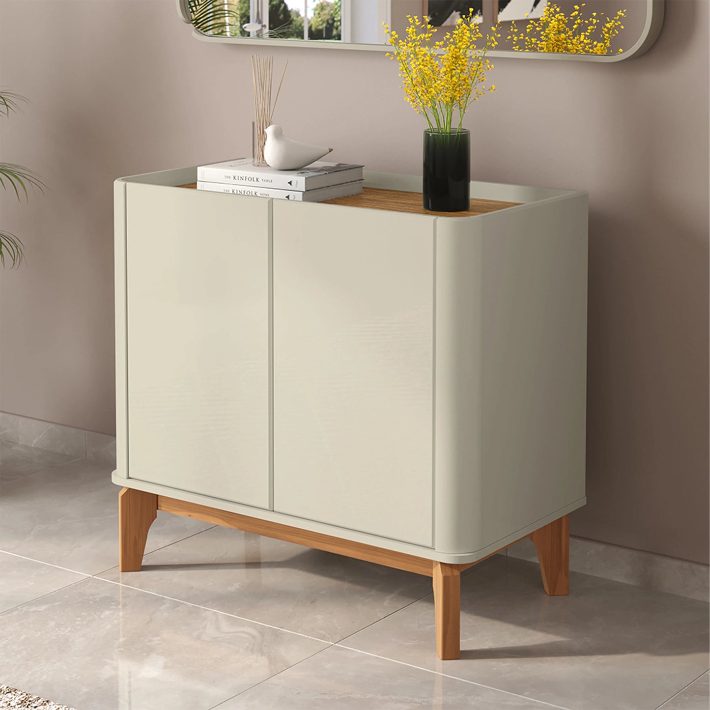 Buffet 2 Portas Arlo 90 cm - Off White c/ Natural