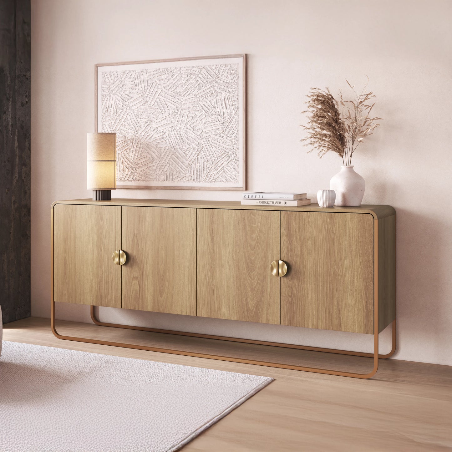 Buffet 4 Portas Dunna 180 cm - Mel c/ Dourado