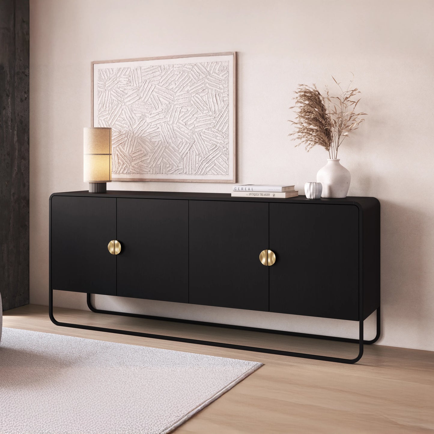 Buffet 4 Portas Dunna 180 cm - Preto c/ Dourado