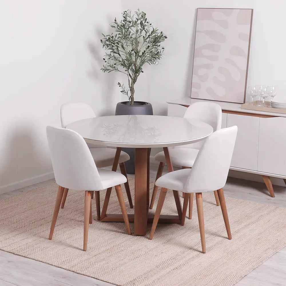Conjunto de 2 Cadeiras de Madeira Maciça Estofada New Drop - Natural c/ Linho Off White - Cobre