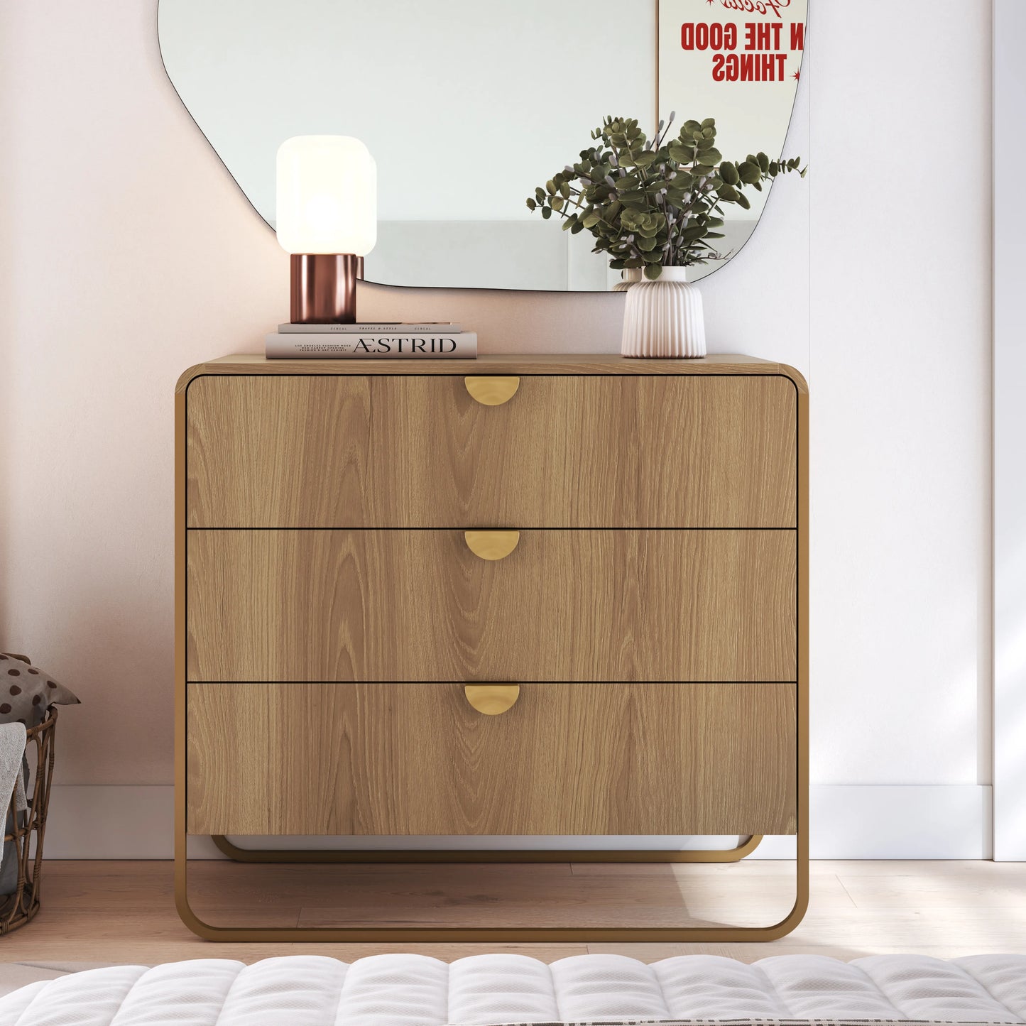 Cômoda com 3 Gavetas Dunna 90 cm - Mel c/ Dourado