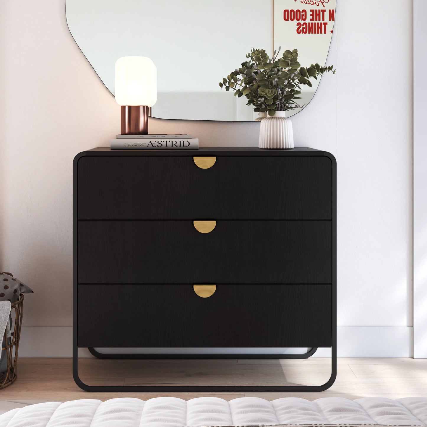 Cômoda com 3 Gavetas Dunna 90 cm - Preto c/ Dourado