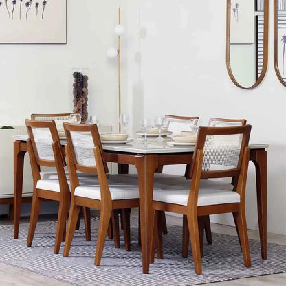 Conjunto de 4 Cadeiras de Madeira Maciça Estofada com Palhinha Saga - Natural c/ Linho Mescla Cru