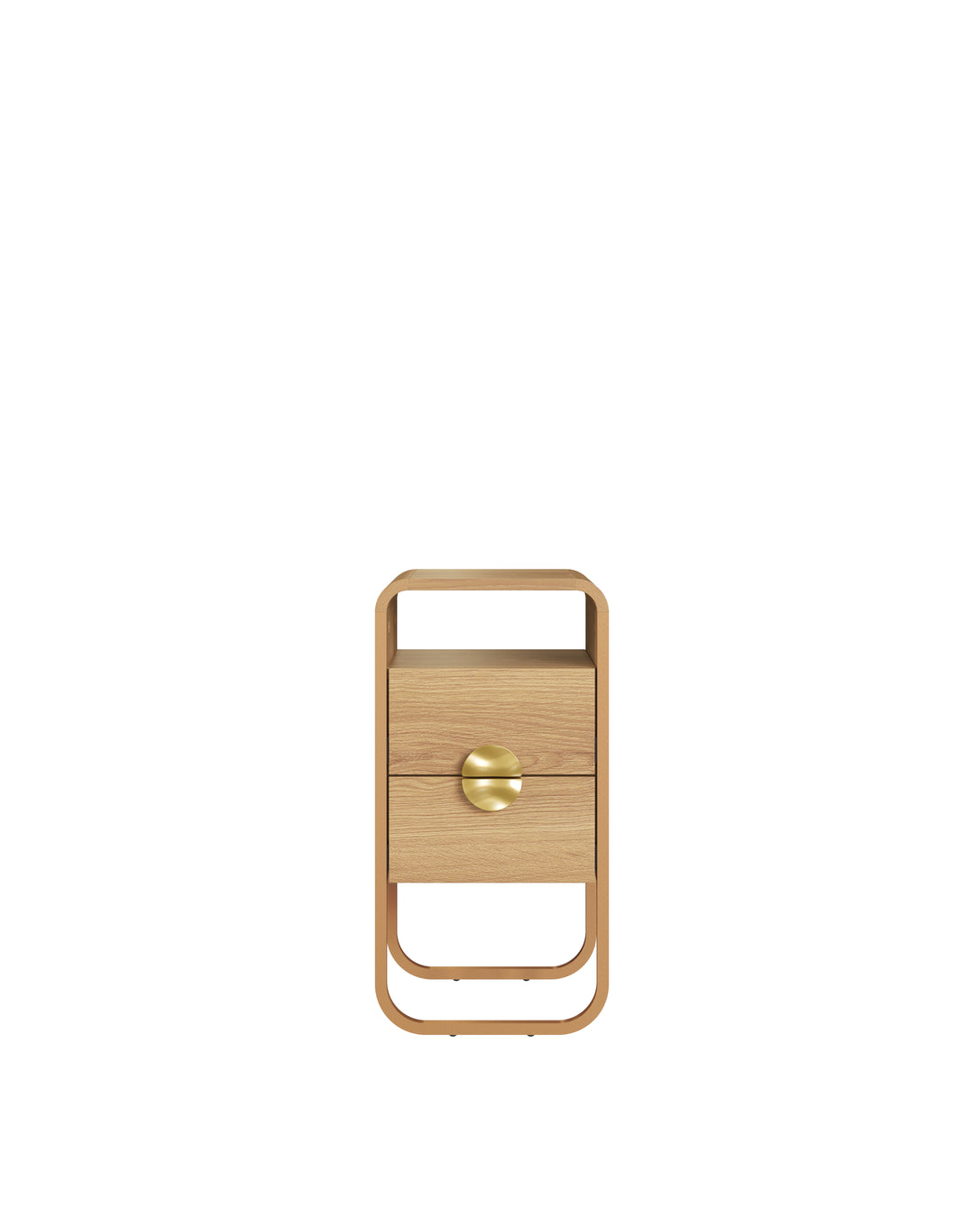 Mesa de Cabeceira 2 Gavetas Pés em Aço Dunna 30 cm - Mel c/ Dourado