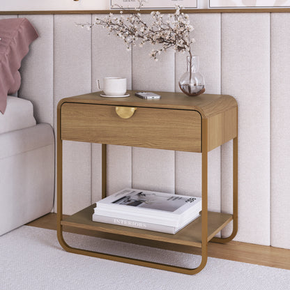 Mesa de Cabeceira com 1 Gaveta Dunna 60 cm - Mel c/ Dourado