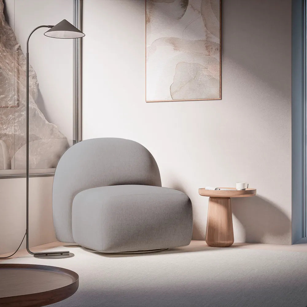 Poltrona Estofada Giratória Aurora - Linho Texturizado Cinza