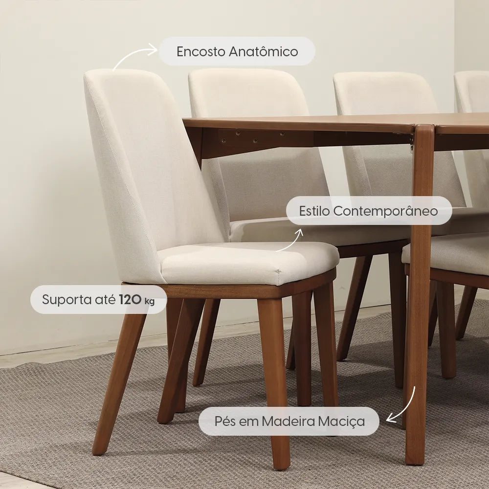 Conjunto de Jantar Mesa Retangular Harmony 8 Cadeiras Kalina - Natural c/ Off White