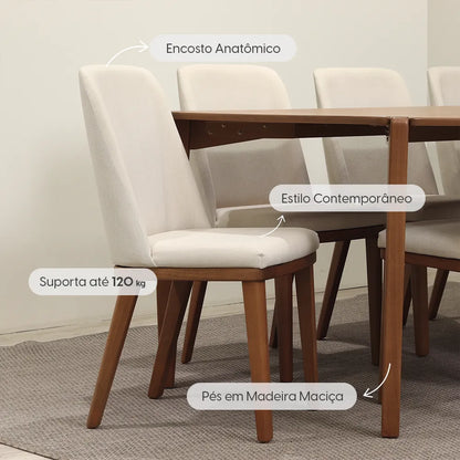 Conjunto de Jantar Mesa Retangular Harmony 8 Cadeiras Kalina - Natural c/ Off White