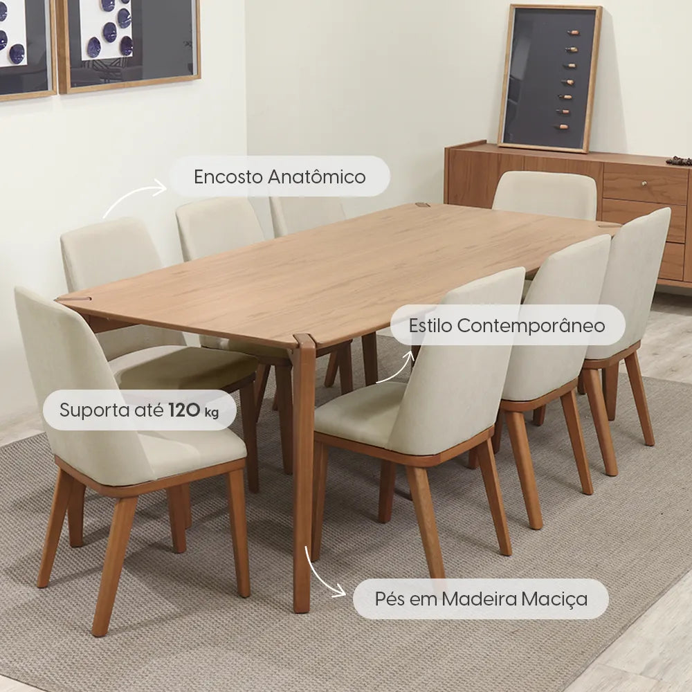 Conjunto de Jantar Mesa Retangular Harmony 8 Cadeiras Kalina - Natural c/ Palha