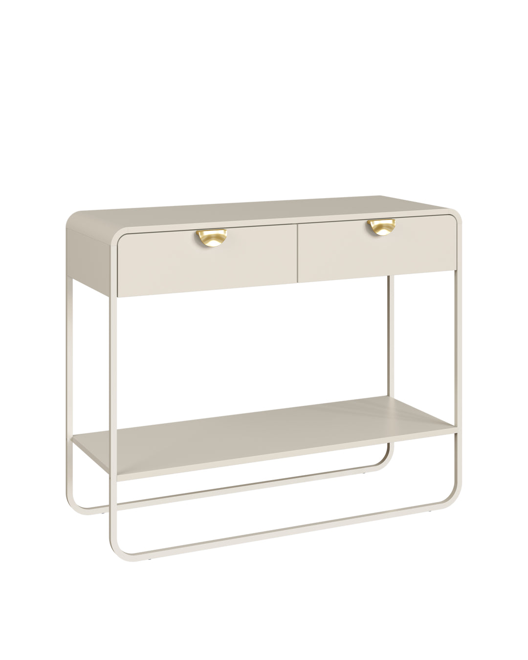 Aparador 2 Gavetas 1 Prateleira Pés em Aço Dunna 100 cm - Off White c/ Dourado