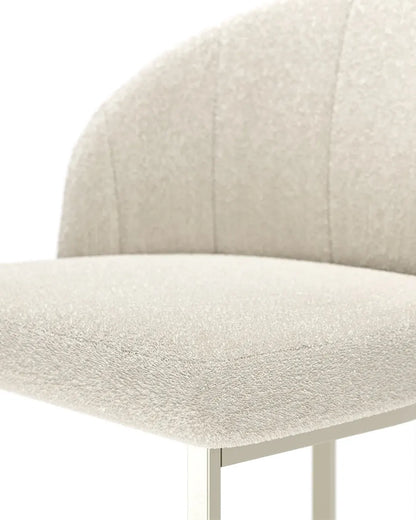 Banqueta Alta de Aço Estofada com Braços Beverly - Champanhe c/ Bouclé Off White