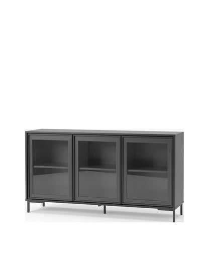 Buffet 03 Portas com Vidro Vitria 134 cm - Preto