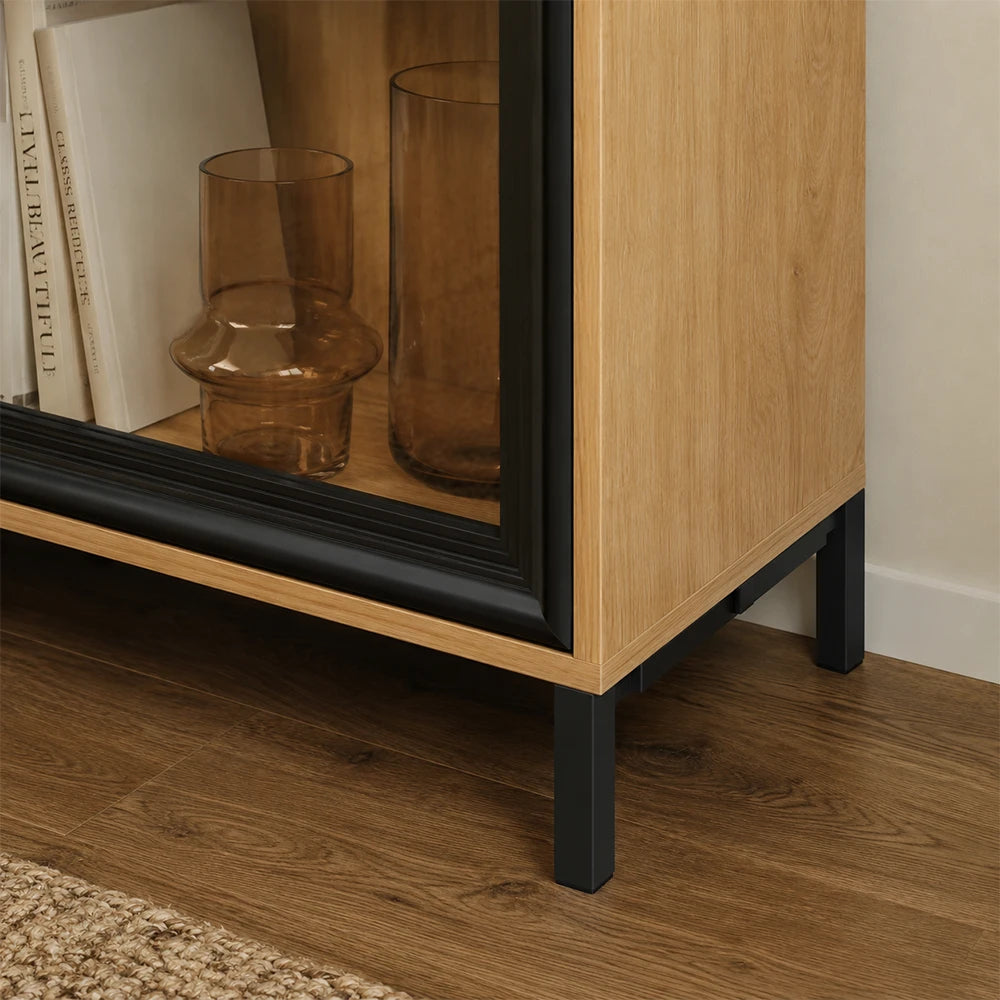 Buffet 2 Portas com Vidro Vitria 91 cm - Mel c/ Preto