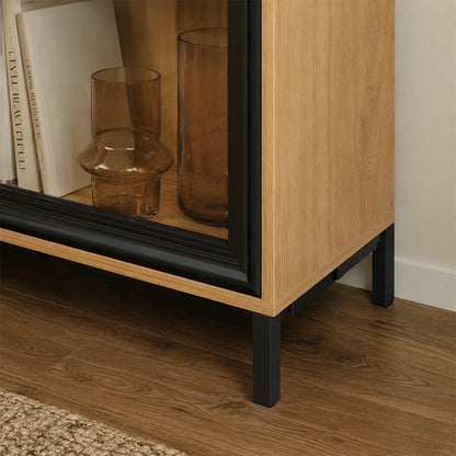 Buffet 2 Portas com Vidro Vitria 91 cm - Mel c/ Preto