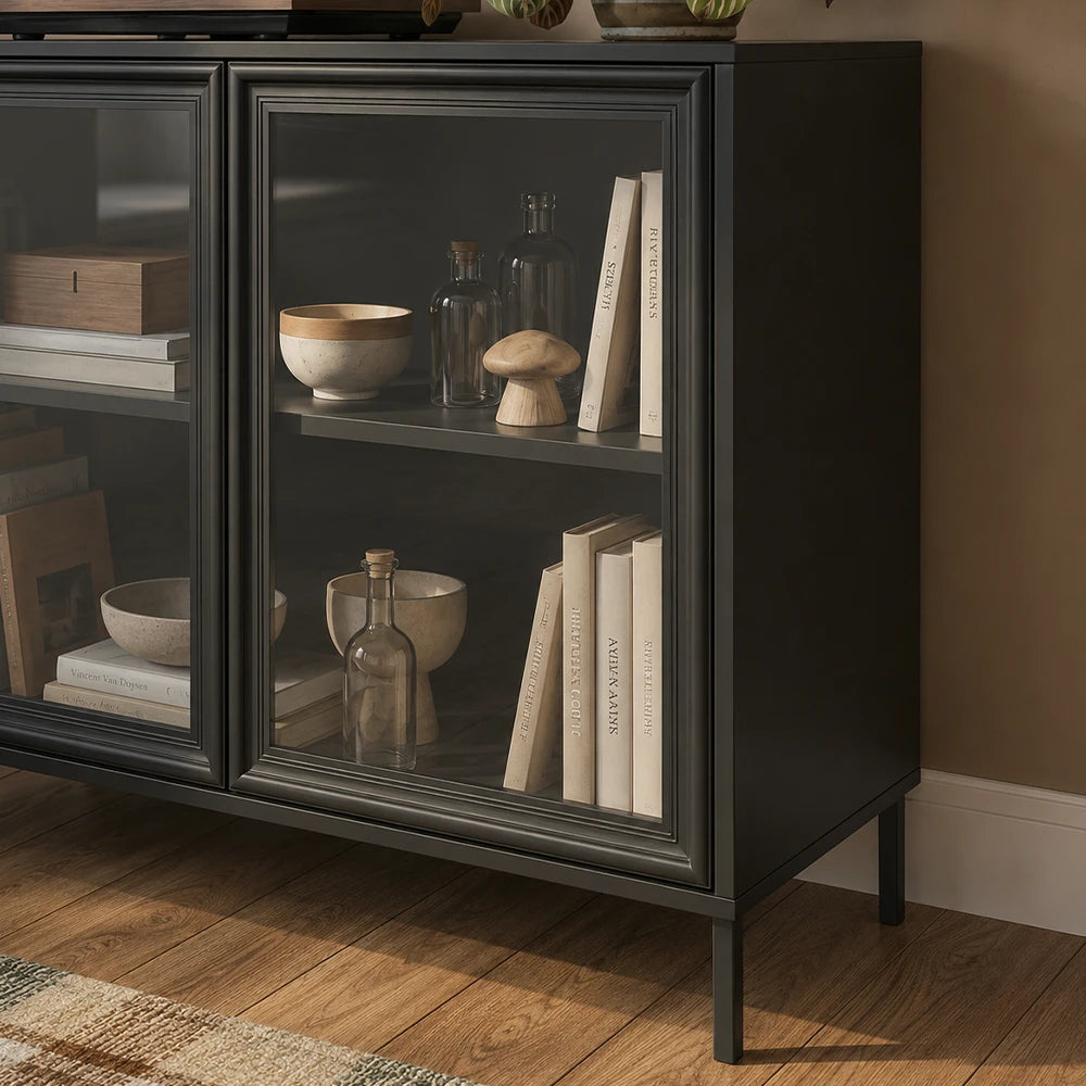 Buffet 2 Portas com Vidro Vitria 91 cm - Preto