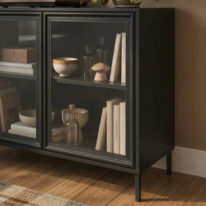 Buffet 2 Portas com Vidro Vitria 91 cm - Preto