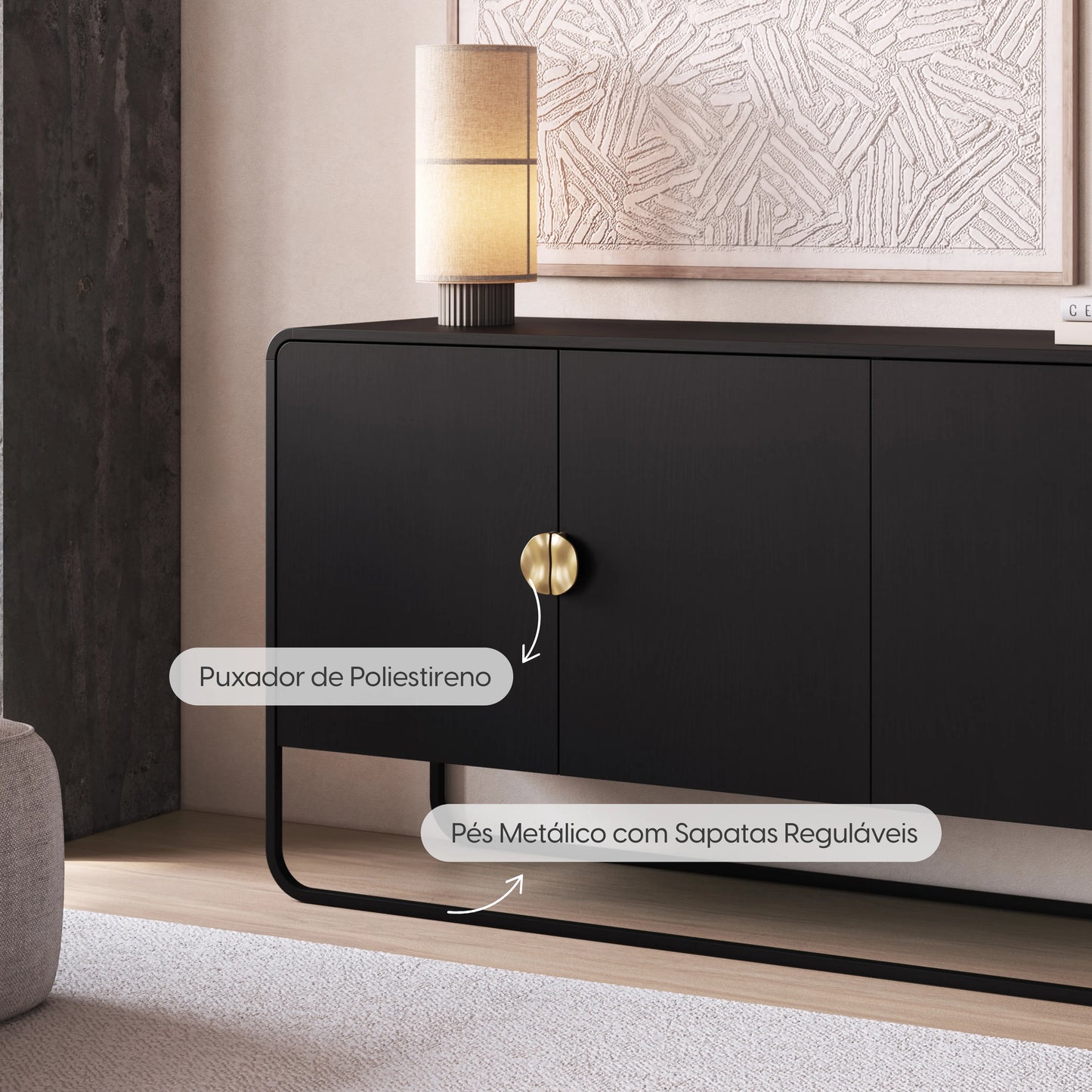 Buffet 4 Portas Dunna 180 cm - Preto c/ Dourado