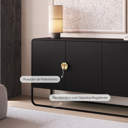 Buffet 4 Portas Dunna 180 cm - Preto c/ Dourado
