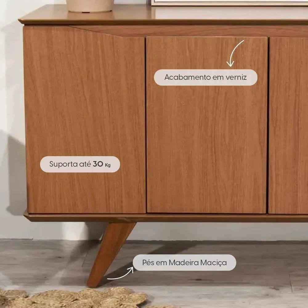 Buffet 4 Portas Pés Madeira Maciça Olive 135 cm - Natural