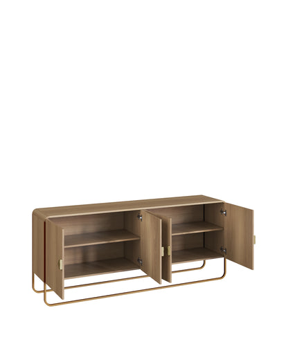 Buffet 4 Portas Pés em Aço Dunna 180 cm - Mel c/ Dourado