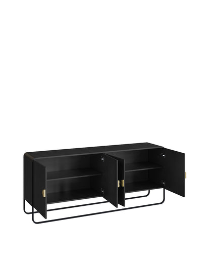 Buffet 4 Portas Pés em Aço Dunna 180 cm - Preto c/ Dourado