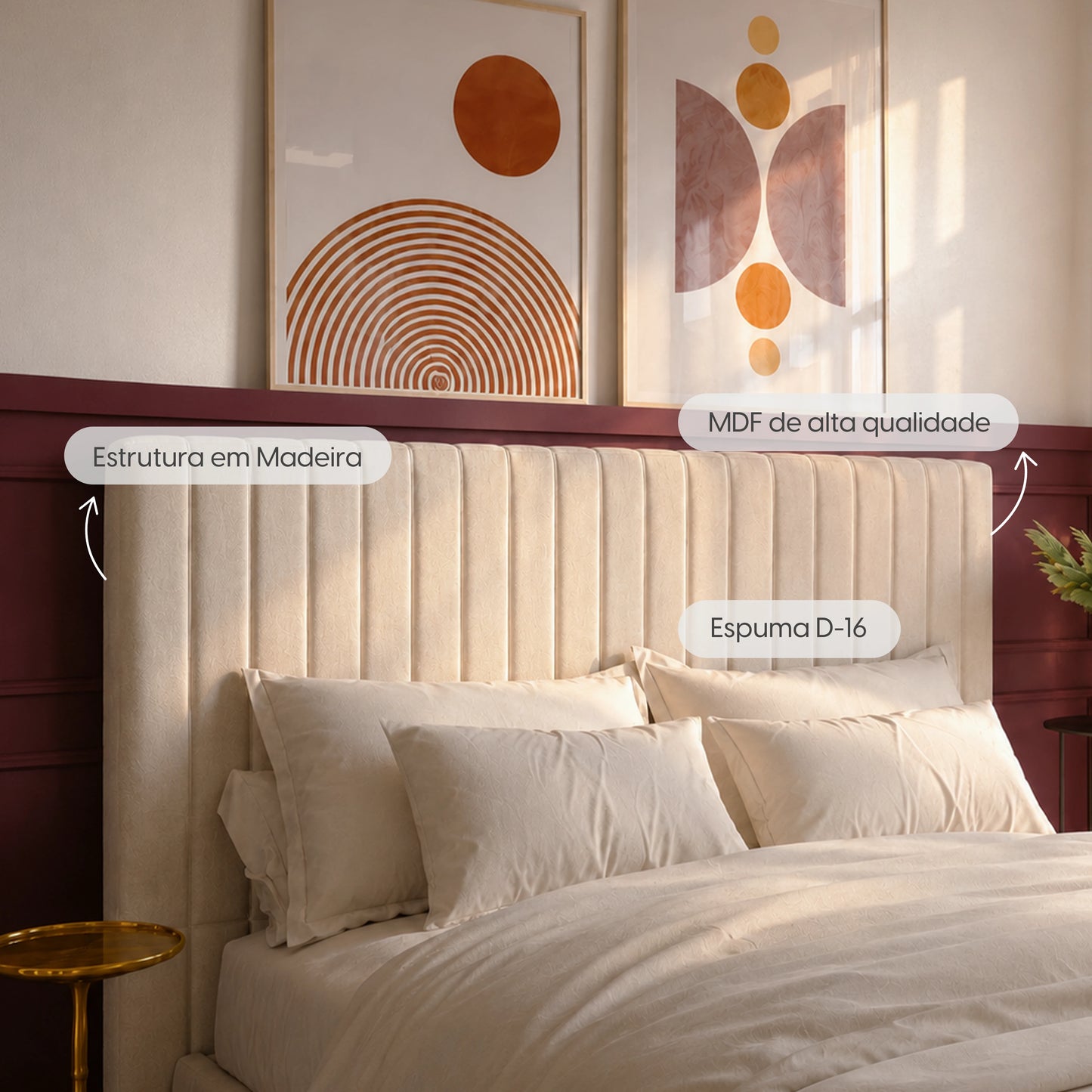 Cabeceira Casal Estofada Elara Canelada 140 cm - Linho Off White