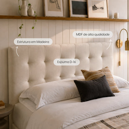 Cabeceira King Estofada Serena Capitonê 193 cm - Linho Off White