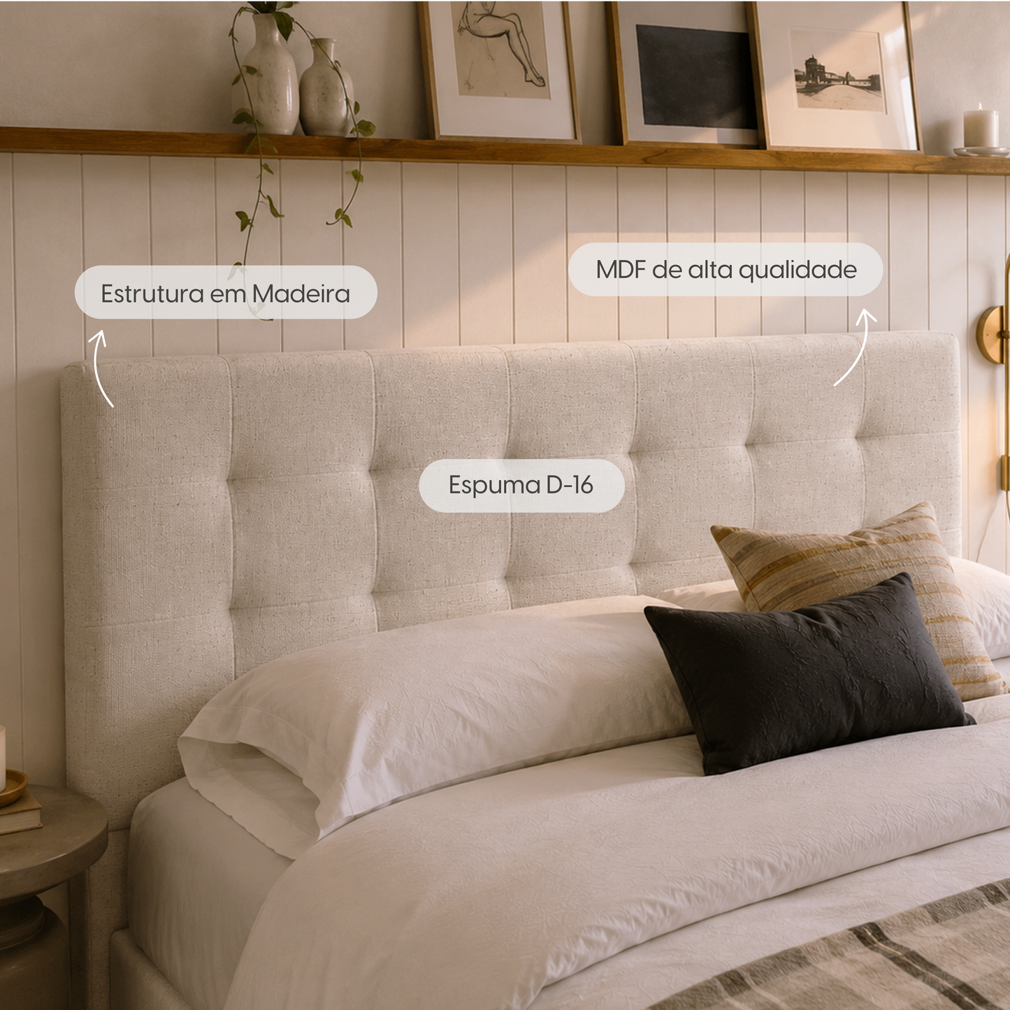 Cabeceira King Estofada Serena Capitonê 193 cm - Linho Off White