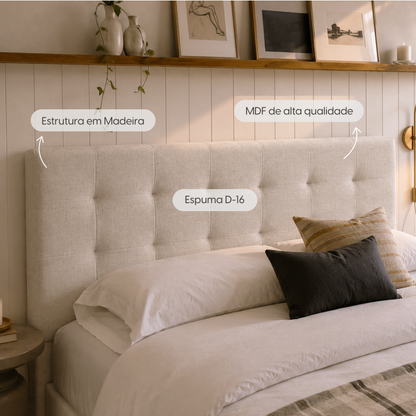 Cabeceira King Estofada Serena Capitonê 193 cm - Linho Off White