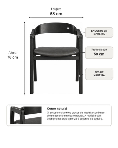 Cadeira de Madeira Maciça Estofada Eron - Preto c/ PU Preto