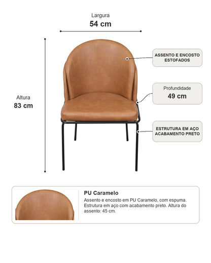 Cadeira de Aço Estofada Vetra - PU Caramelo c/ Preto