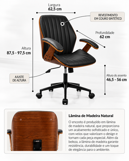Cadeira de Escritório Diretor Giratória com Apoio de Braços e Regulagem de Altura Austin - Preta