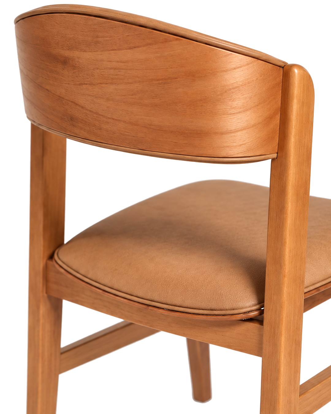 Cadeira de Madeira Maciça Estofada Arbor - Natural c/ PU Caramelo