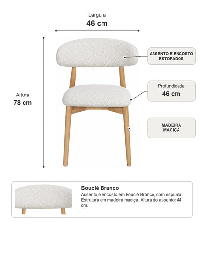 Cadeira de Madeira Maciça Estofada Orven - Natural c/ Boucle Branco