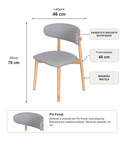 Cadeira de Madeira Maciça Estofada Orven - Natural c/ PU Fendi