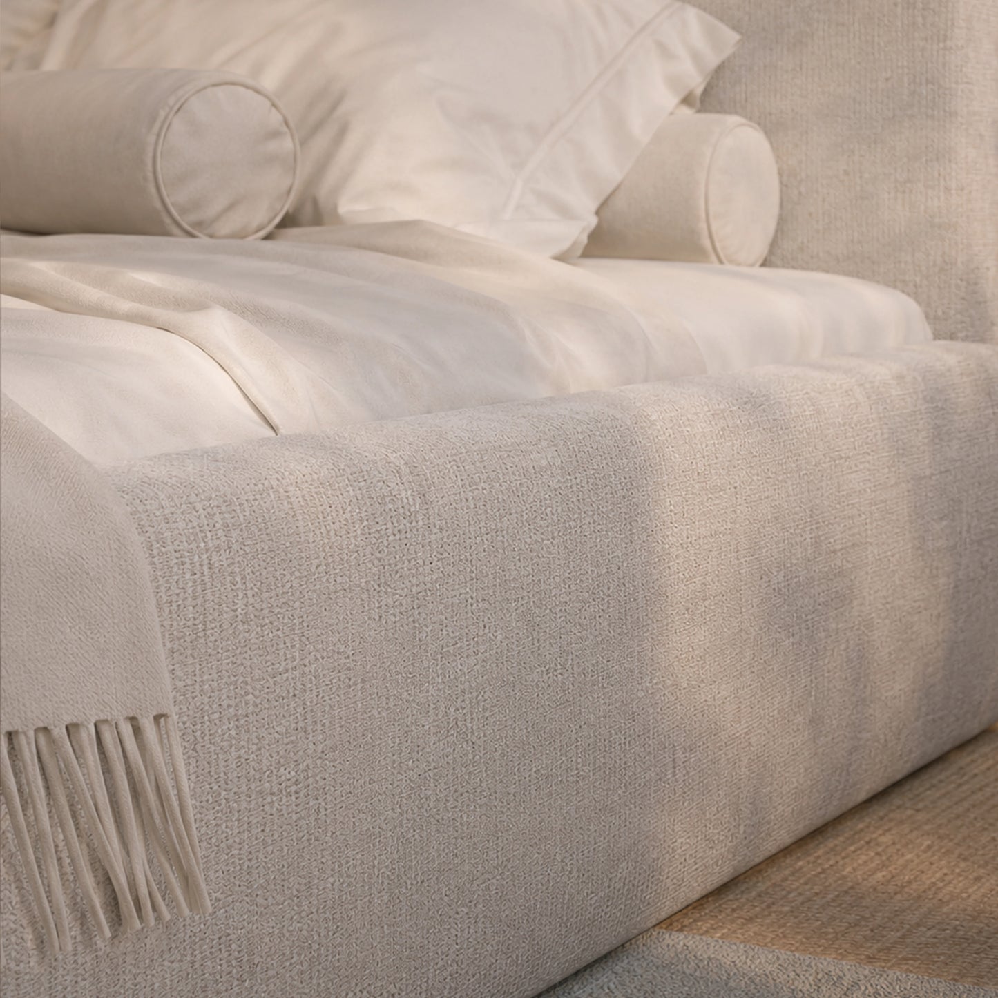 Cama Estofada King com Cabeceira Nora - Linho Off White