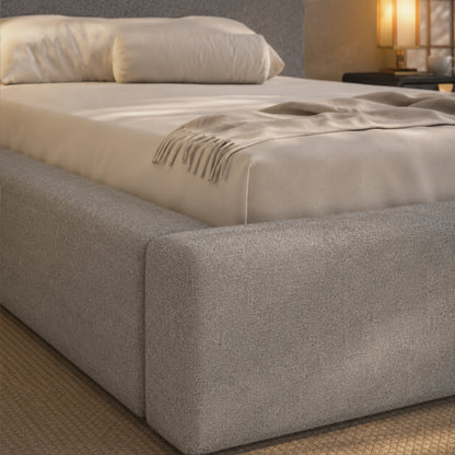 Cama Estofada Queen com Cabeceira Nora - Linho Cinza