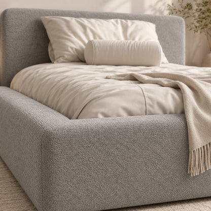 Cama Estofada de Solteiro com Cabeceira Nora - Linho Cinza