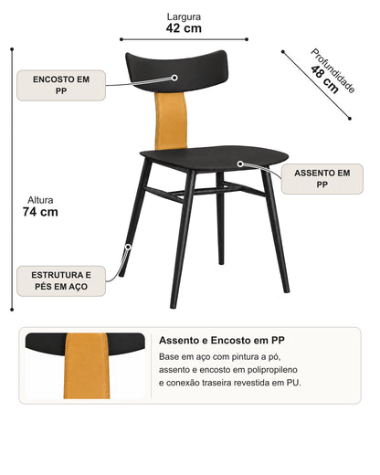 Conjunto de 2 Cadeiras de Aço Estofada Évoa - Preto e Caramelo