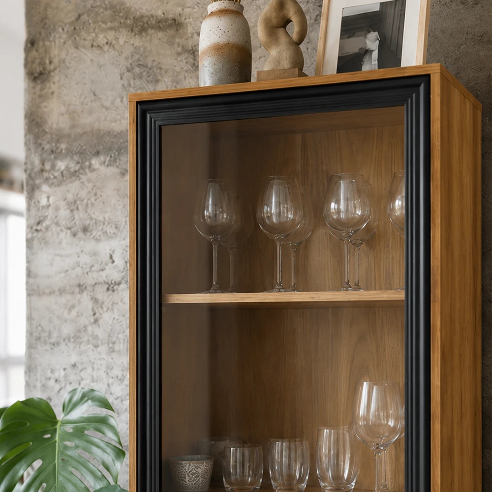 Cristaleira 1 Porta com Vidro Vitria 47 cm - Mel c/ Preto