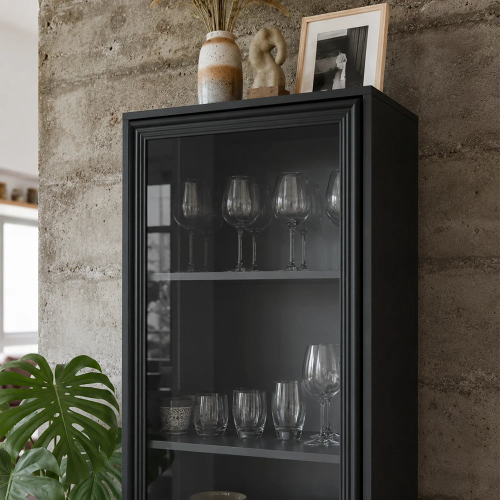 Cristaleira 1 Porta com Vidro Vitria 47 cm - Preto
