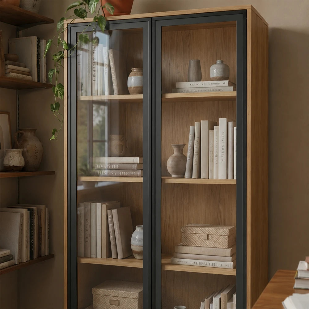 Cristaleira 2 Portas com Vidro Vitria 91 cm - Mel c/ Preto