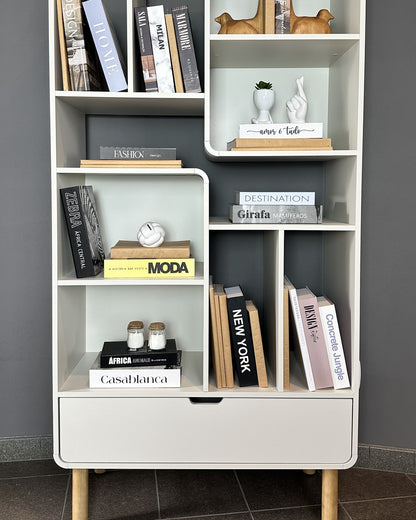 Estante Orgânica 1 Gaveta Prateleiras  Yume 180 cm - Off-White Fosco