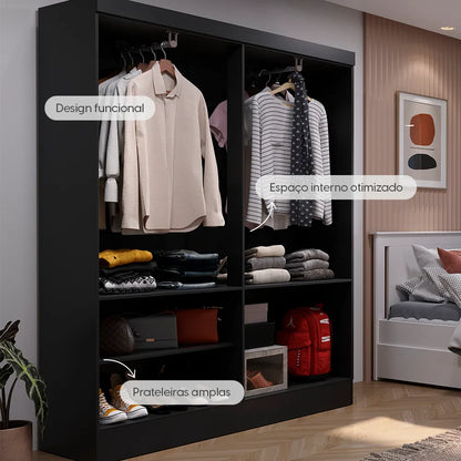 Guarda-Roupa Solteiro 4 Portas Jacob 135 cm - Preto