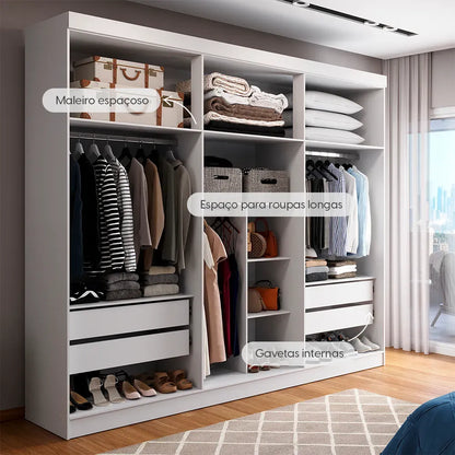 Guarda-Roupa Casal 6 Portas 4 Gavetas Theodore 231 cm - Branco