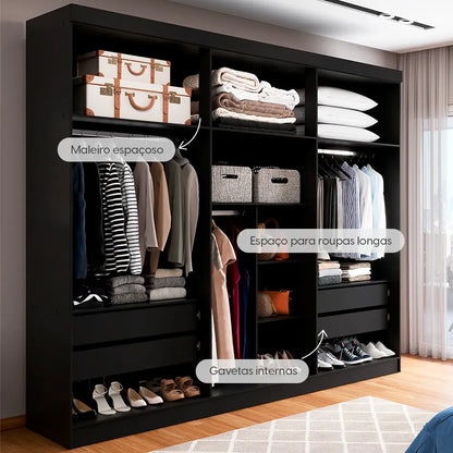 Guarda-Roupa Casal 6 Portas 4 Gavetas Theodore 231 cm - Preto