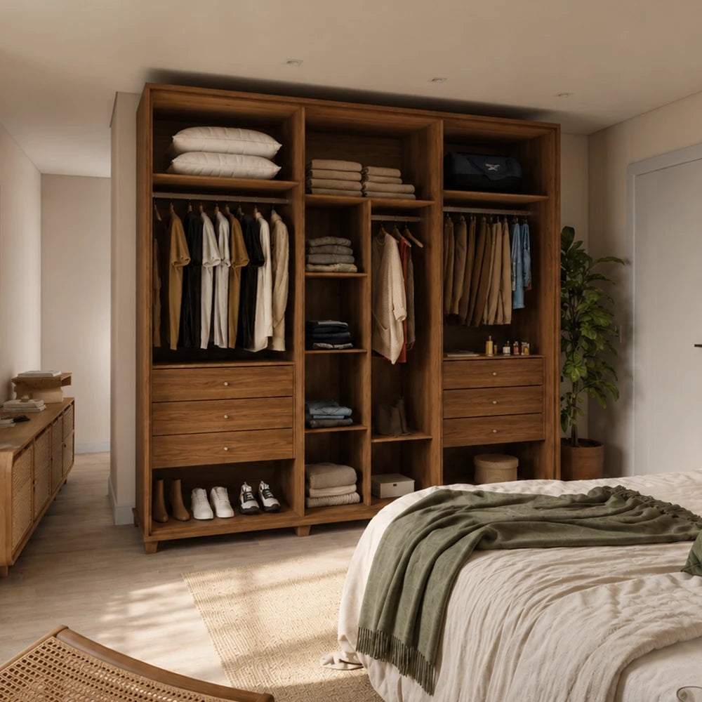 Guarda-Roupa Casal com Espelho 6 Portas 6 Gavetas 100% MDF Dayton 275 cm - Canella c/ Off White