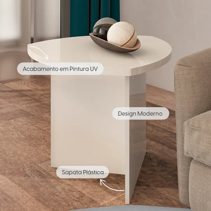 Mesa Lateral Triangular para Sala Elia 50 cm - Off White