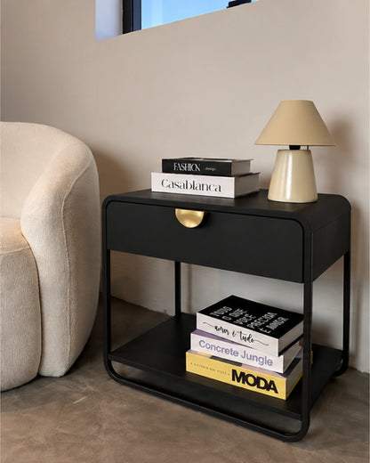 Mesa de Cabeceira com 1 Gaveta Dunna 60 cm - Preto c/ Dourado